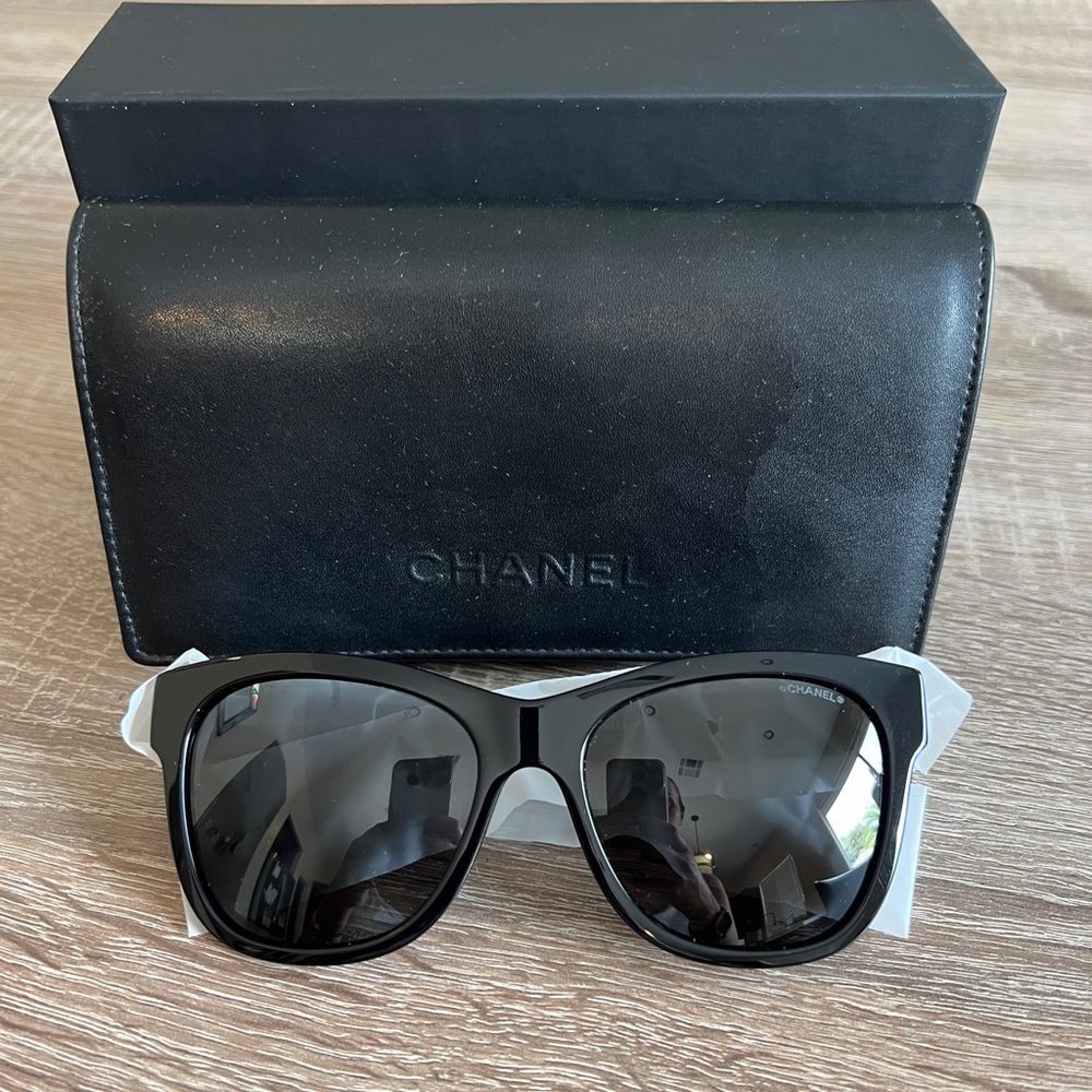 Authentic Chanel square sunglasses 5380-A, black acetate.